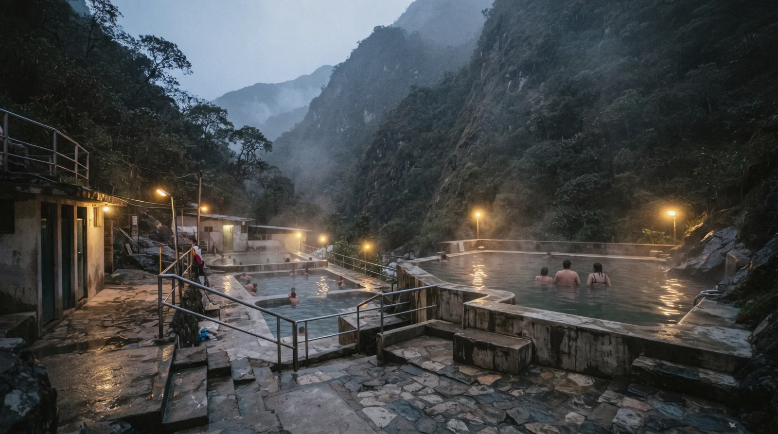 Steaming thermal pools at the Banos Termales at the top of Aguas Calientes, Peru