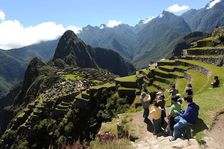 Panoramic train arriving in Aguas Calientes on a Machu Picchu day trip from Cusco, Peru