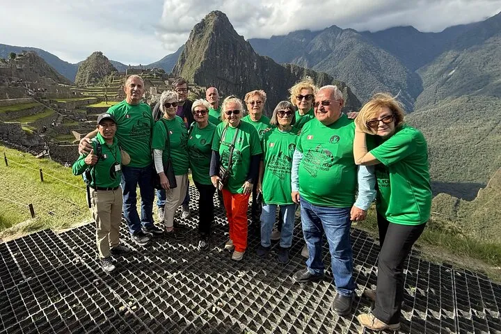 Wheelchair-accessible tour group boarding the train to Machu Picchu from Ollantaytambo, Peru
